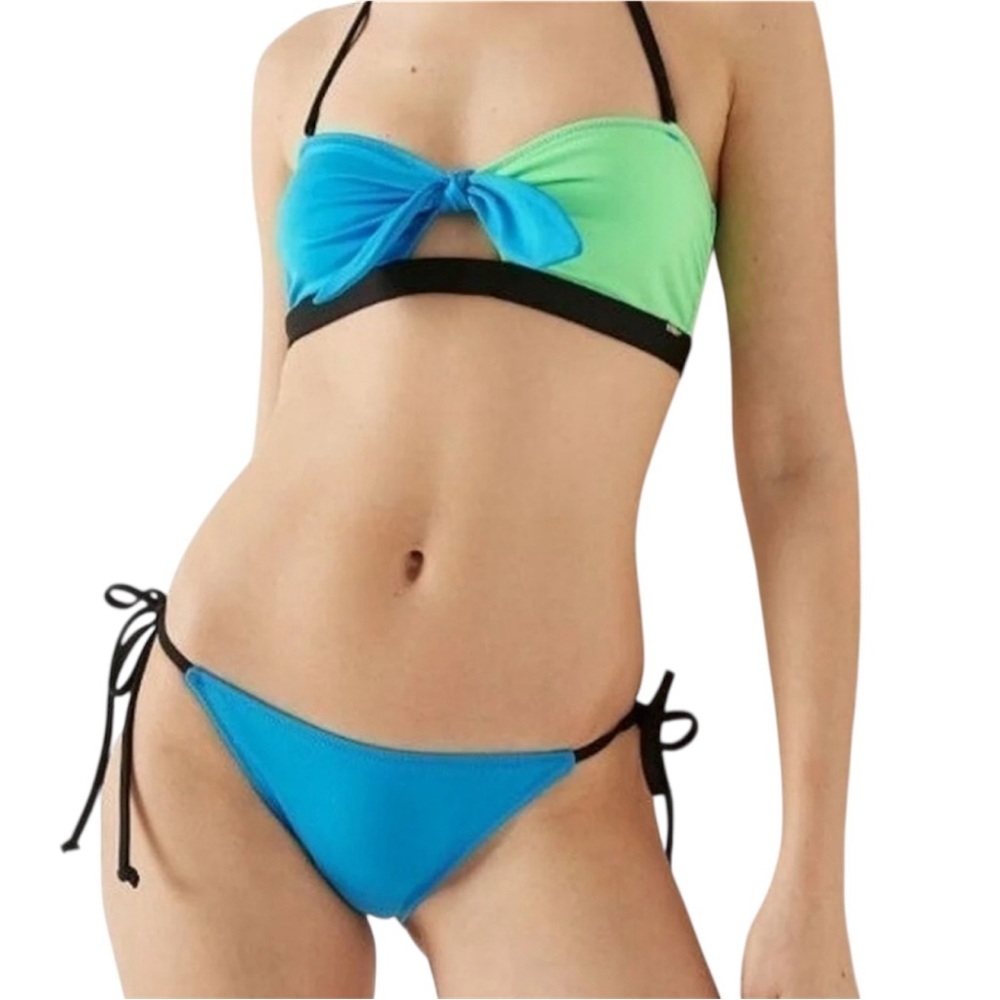 VS Pink Bandeau Bikini Set M Neon Y2K Revival Barbiecore Fathers Day Summer